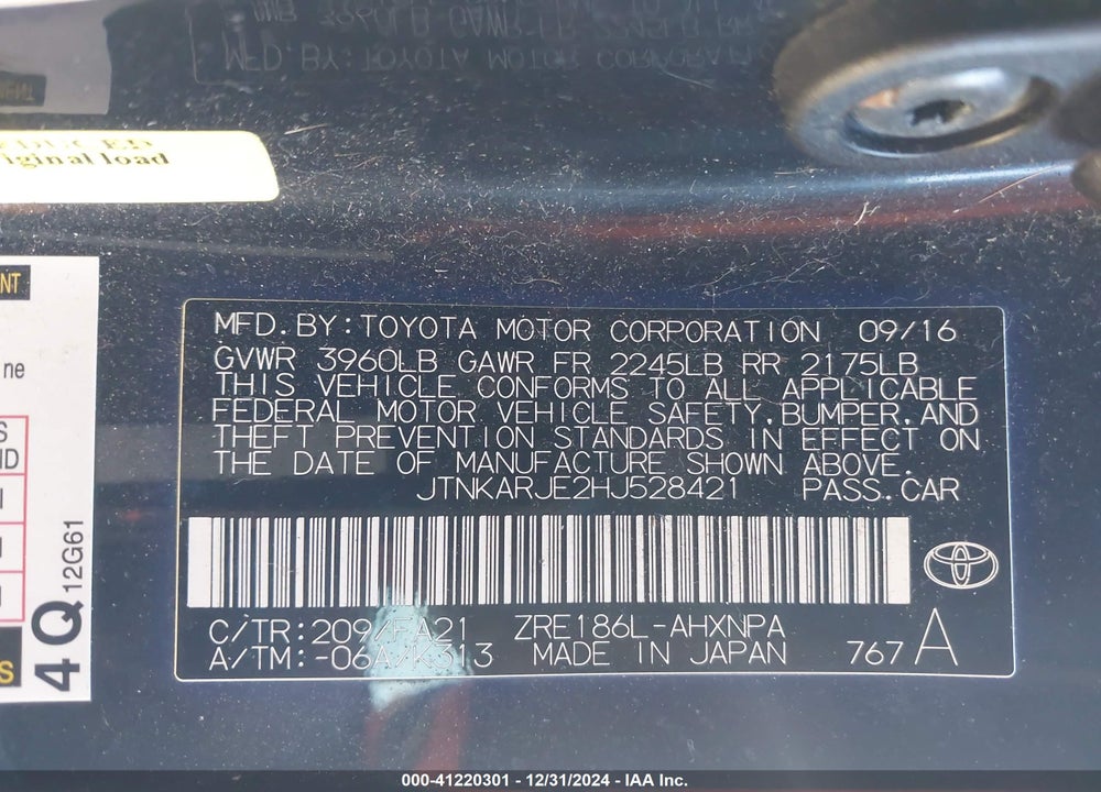2017 TOYOTA COROLLA IM VIN: JTNKARJE2HJ528421