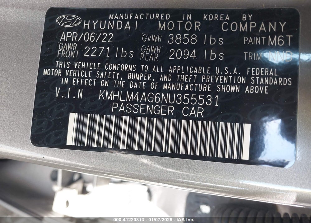 2022 HYUNDAI ELANTRA VIN: KMHLM4AG6NU355531