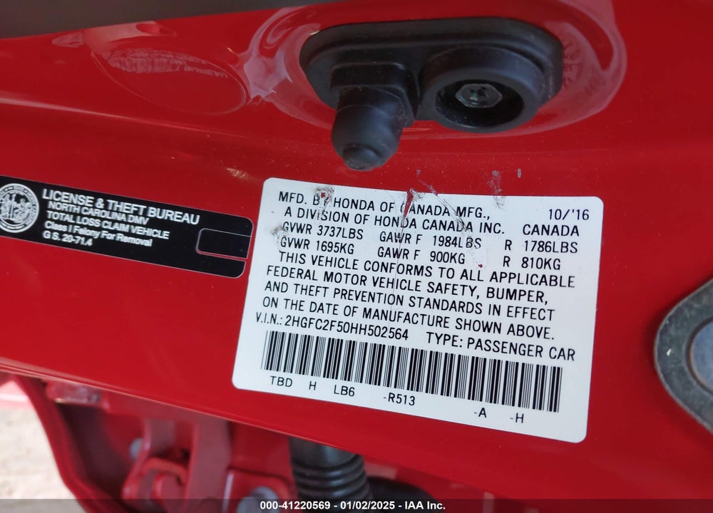 2017 HONDA CIVIC LX VIN: 2HGFC2F50HH502564