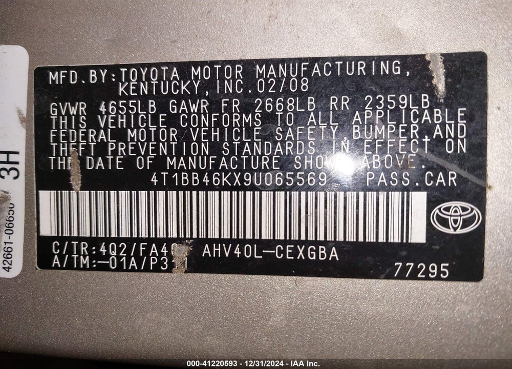 2009 TOYOTA CAMRY HYBRID VIN: 4T1BB46KX9U065569