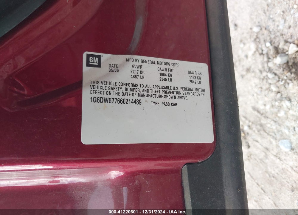 2006 CADILLAC STS V6 VIN: 1G6DW677660214489