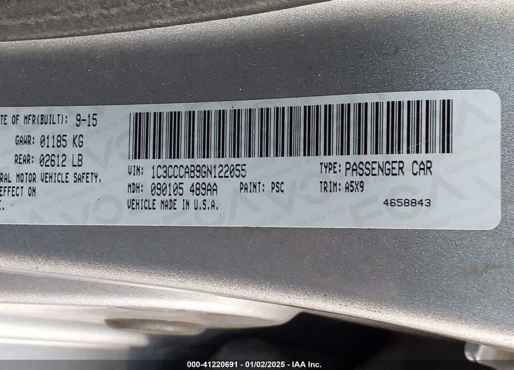 2016 CHRYSLER 200 LIMITED VIN: 1C3CCCAB9GN122055