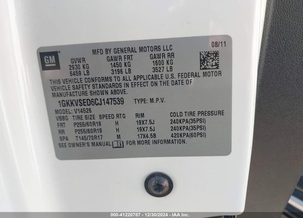 2012 GMC ACADIA SLT2 VIN: 1GKKVSED6CJ147539