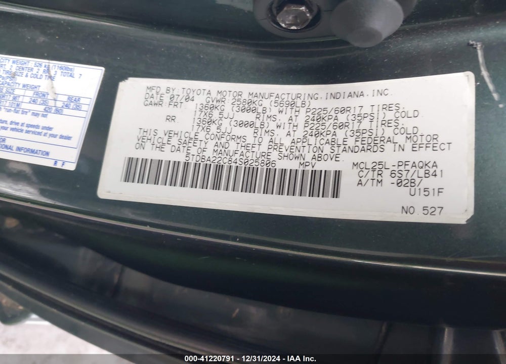 2004 TOYOTA SIENNA XLE LIMITED VIN: 5TDBA22C84S025806