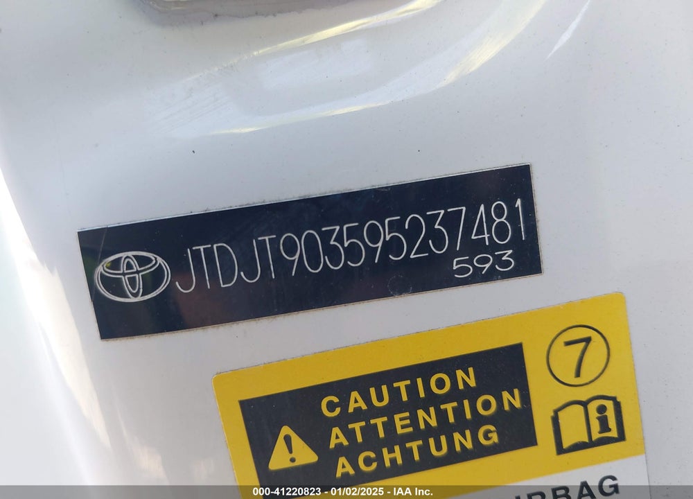 2009 TOYOTA YARIS VIN: JTDJT903595237481