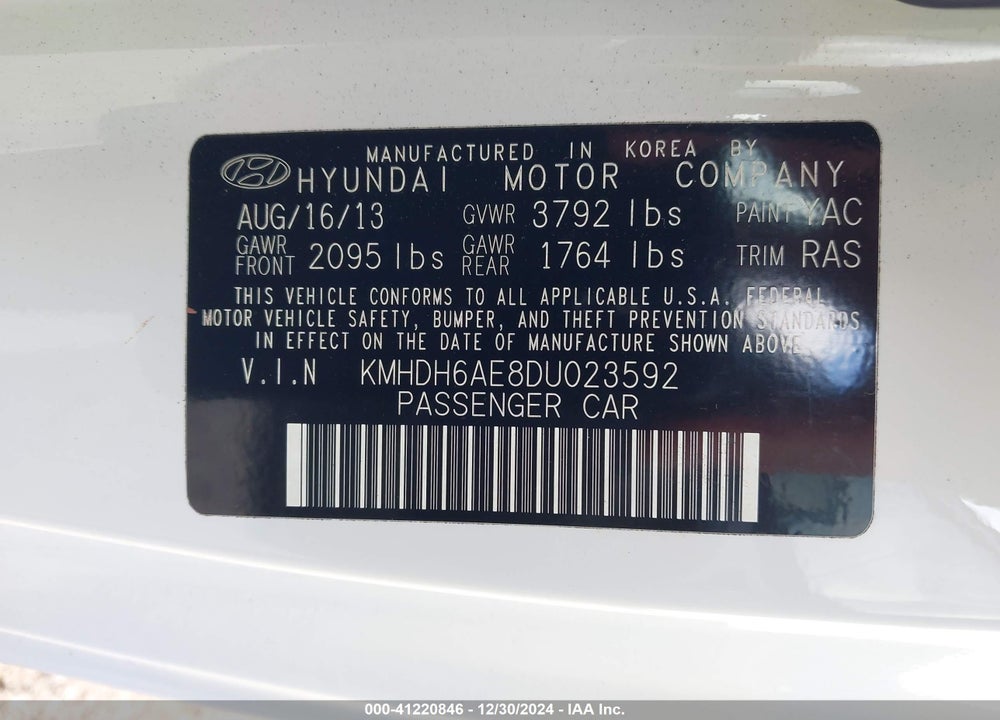 2013 HYUNDAI ELANTRA GS VIN: KMHDH6AE8DU023592