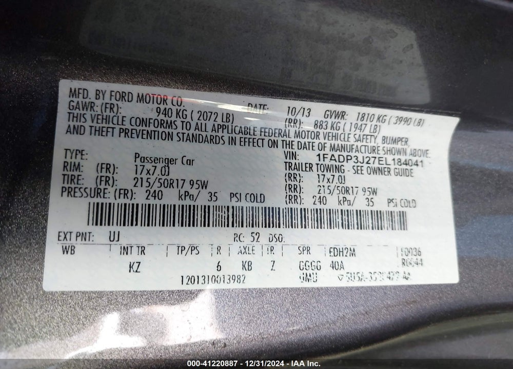 2014 FORD FOCUS TITANIUM VIN: 1FADP3J27EL184041