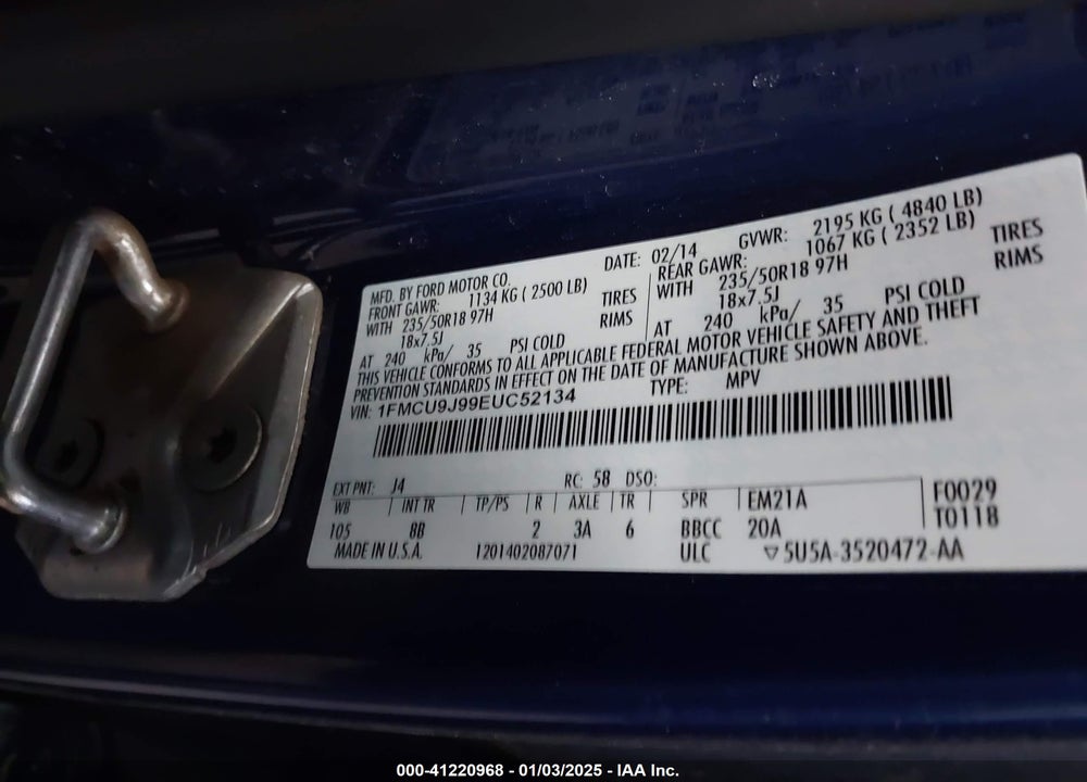 2014 FORD ESCAPE TITANIUM VIN: 1FMCU9J99EUC52134