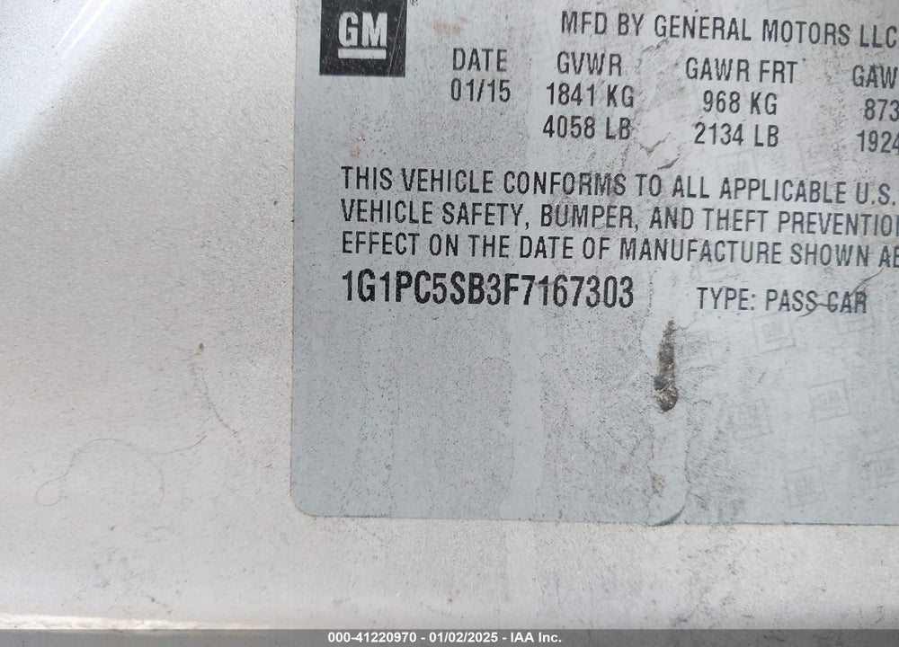 2015 CHEVROLET CRUZE VIN: 1G1PC5SB3F7167303