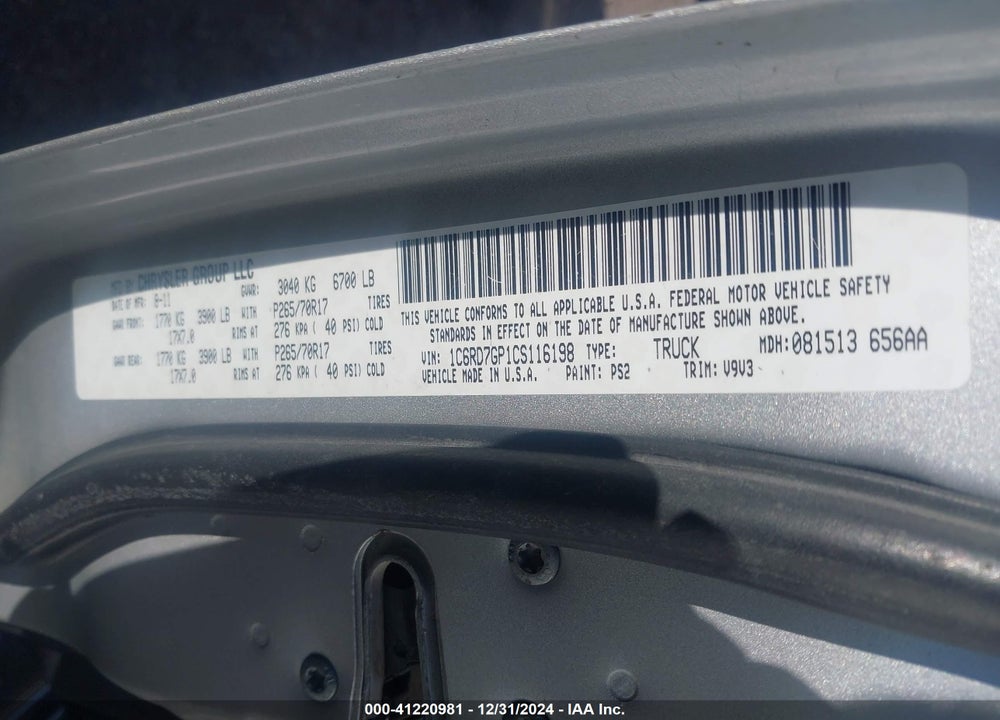 2012 RAM 1500 VIN: 1C6RD7GP1CS116198