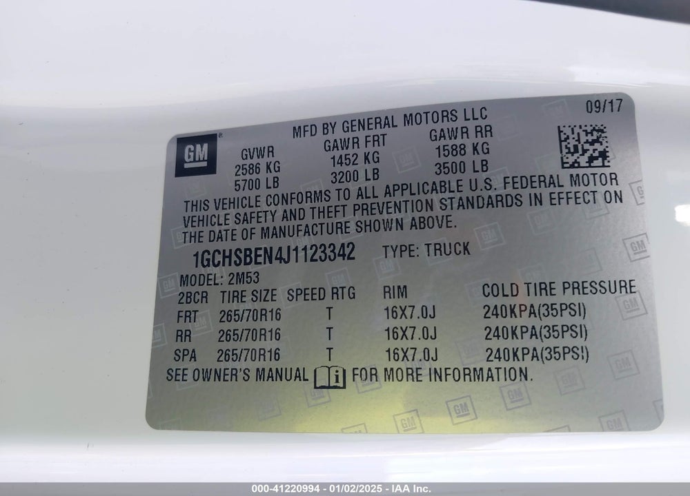 2018 CHEVROLET COLORADO VIN: 1GCHSBEN4J1123342