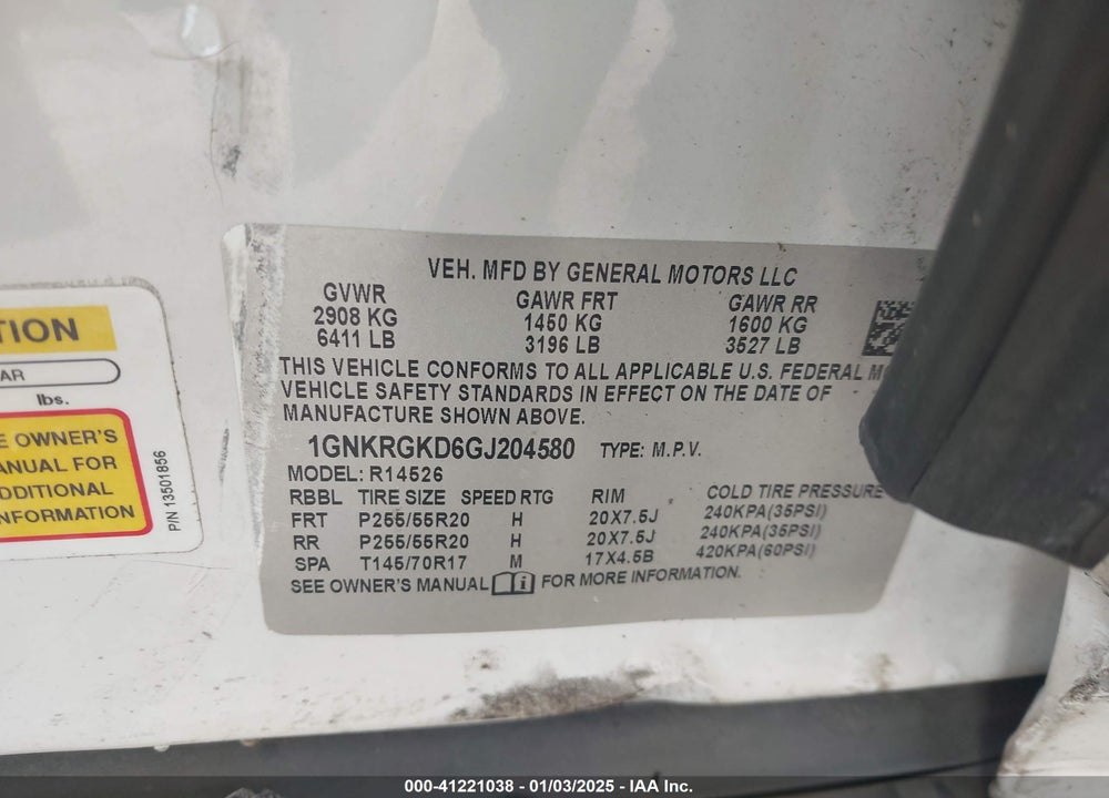 2016 CHEVROLET TRAVERSE 1LT VIN: 1GNKRGKD6GJ204580