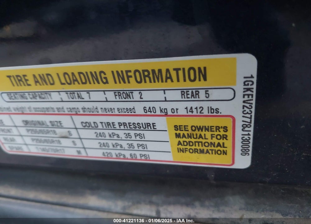 2008 GMC ACADIA SLT-1 VIN: 1GKEV23778J130086