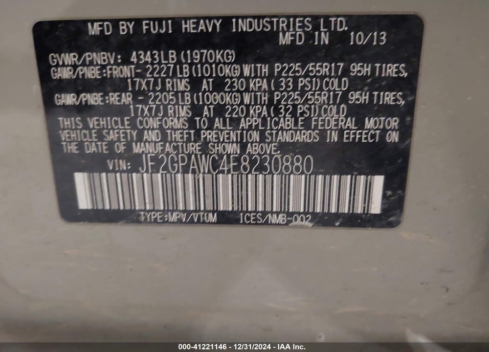 2014 SUBARU XV CROSSTREK 2.0I PREMIUM VIN: JF2GPAWC4E8230880