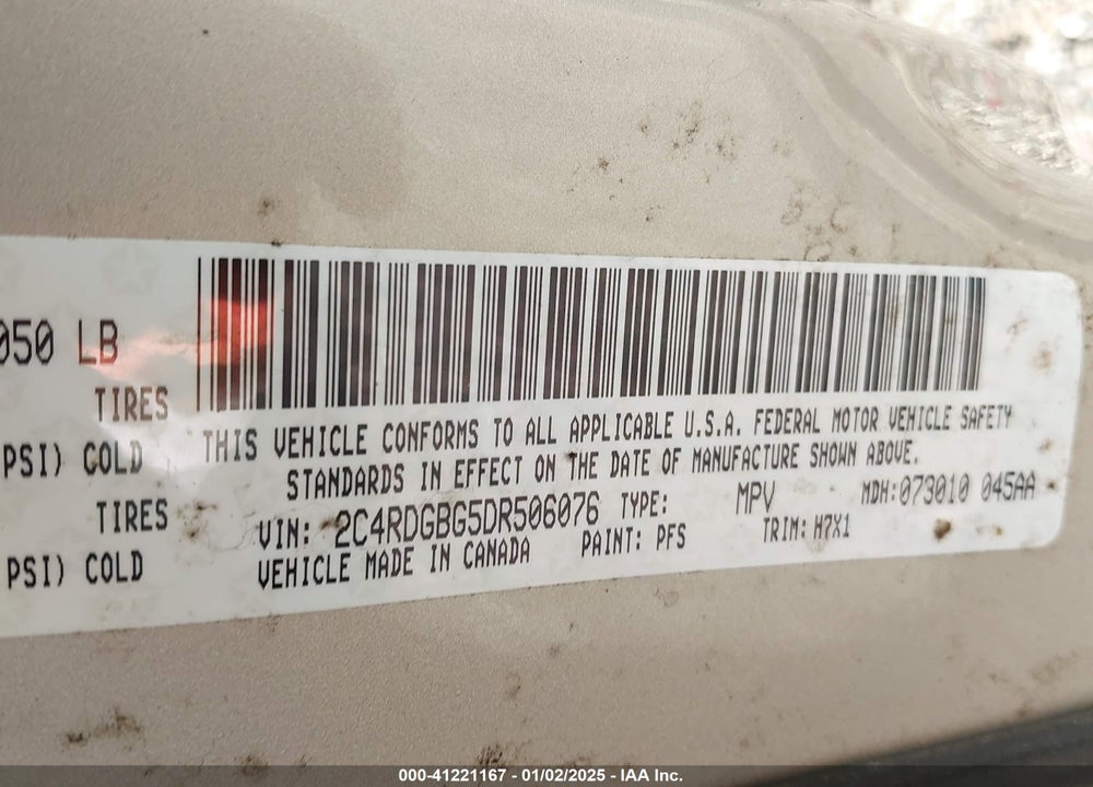 2013 DODGE GRAND CARAVAN AMERICAN VALUE PKG VIN: 2C4RDGBG5DR506076