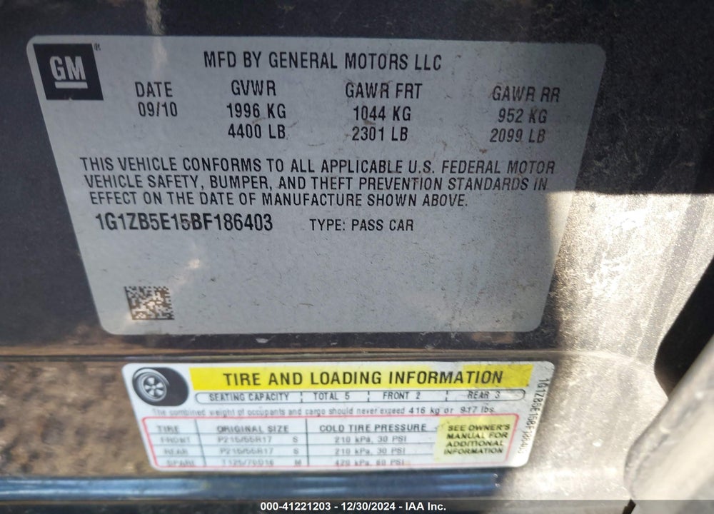 2011 CHEVROLET MALIBU LS VIN: 1G1ZB5E15BF186403