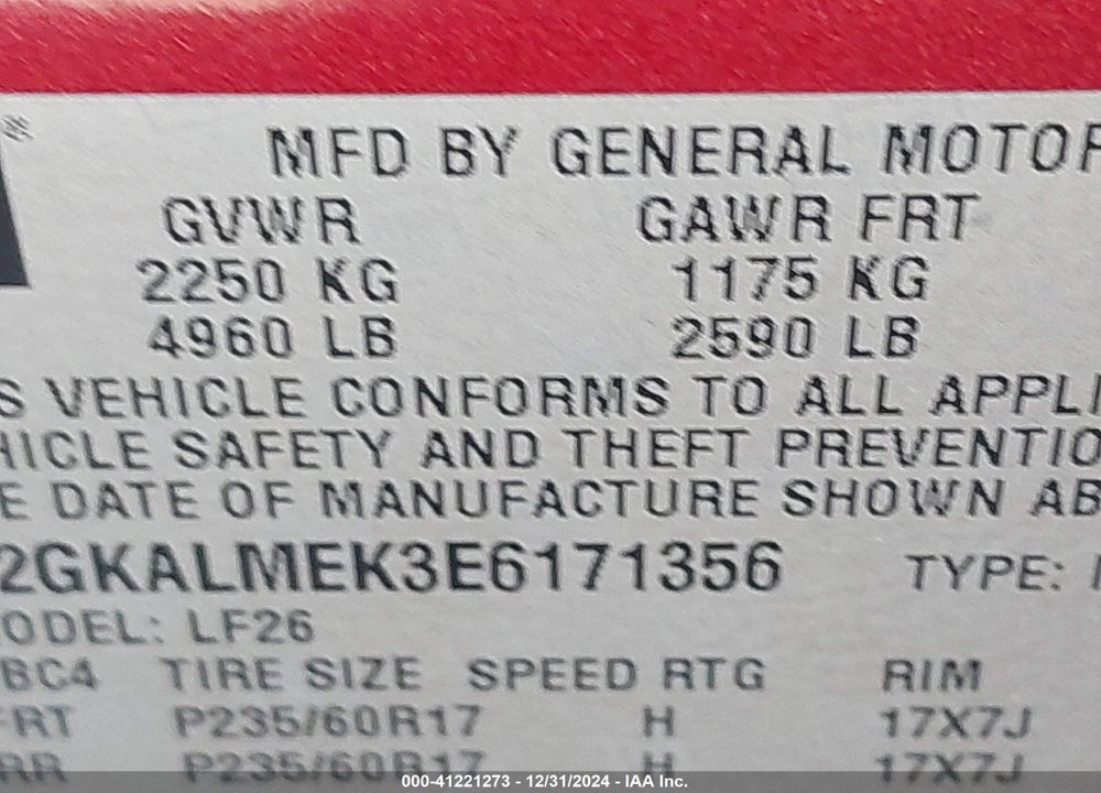 2014 GMC TERRAIN SLE-1 VIN: 2GKALMEK3E6171356