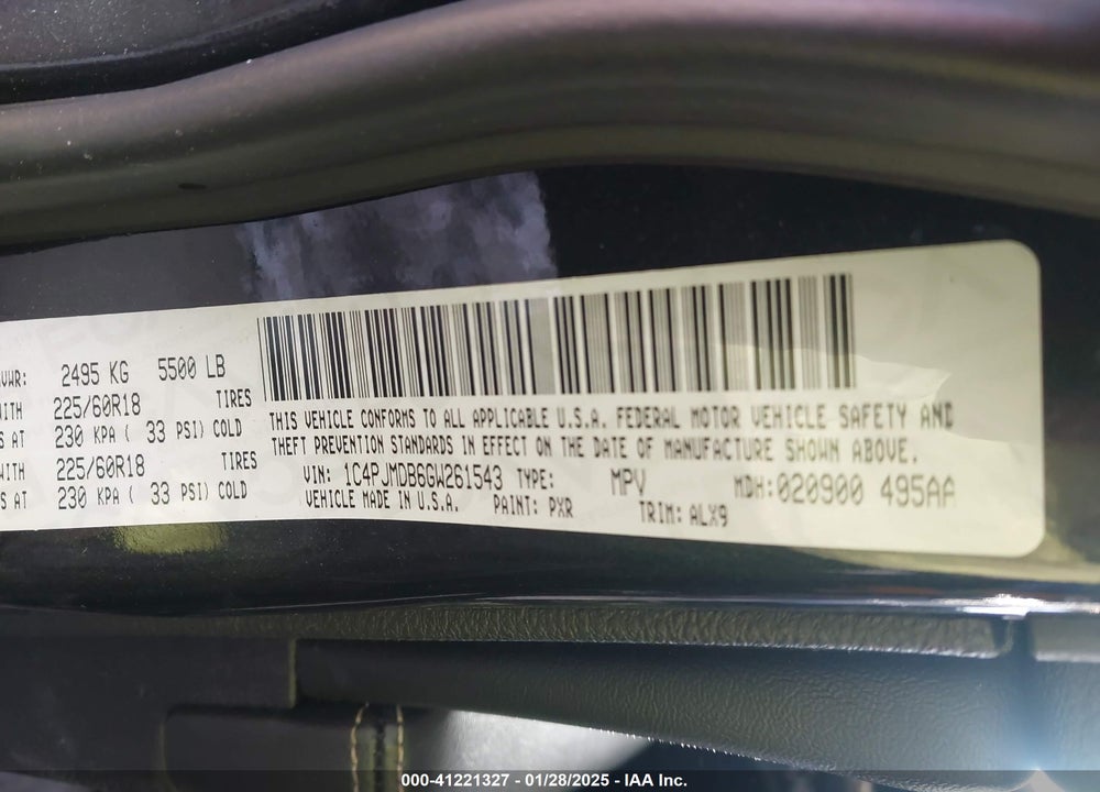 2016 JEEP CHEROKEE LIMITED VIN: 1C4PJMDB6GW261543