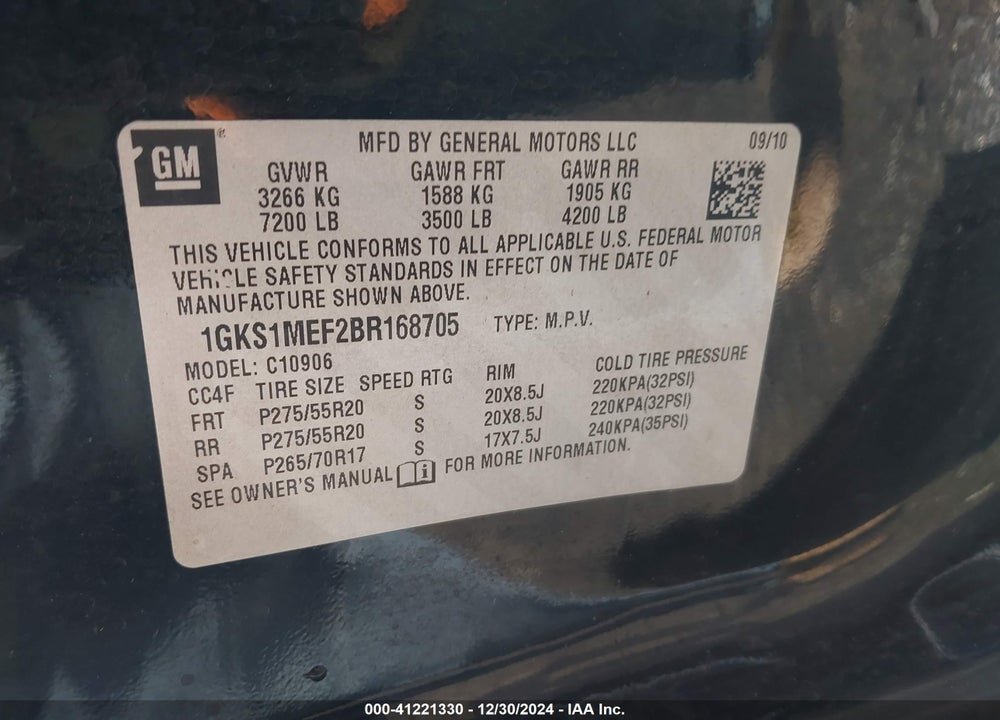 2011 GMC YUKON XL 1500 DENALI VIN: 1GKS1MEF2BR168705
