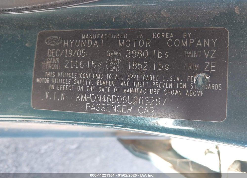 2006 HYUNDAI ELANTRA GLS/LIMITED VIN: KMHDN46D06U263297