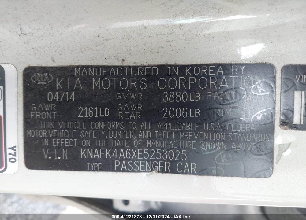 2014 KIA FORTE LX VIN: KNAFK4A6XE5253025
