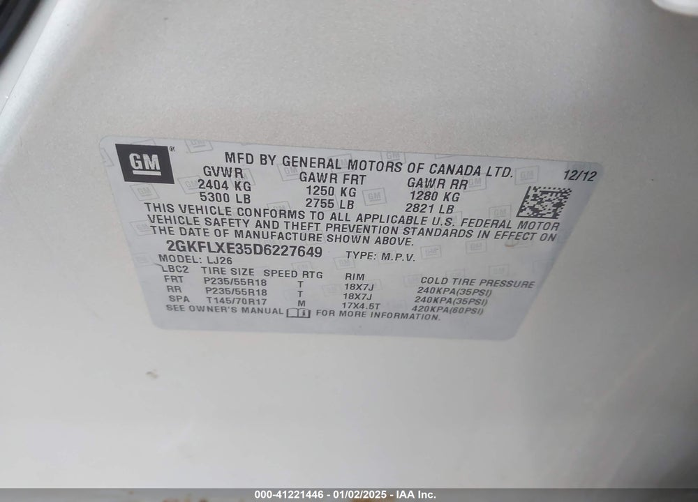 2013 GMC TERRAIN SLT-2 VIN: 2GKFLXE35D6227649