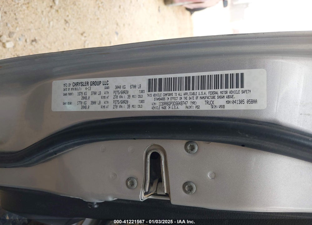2013 RAM 1500 SLT VIN: 1C6RR6GP3DS649747