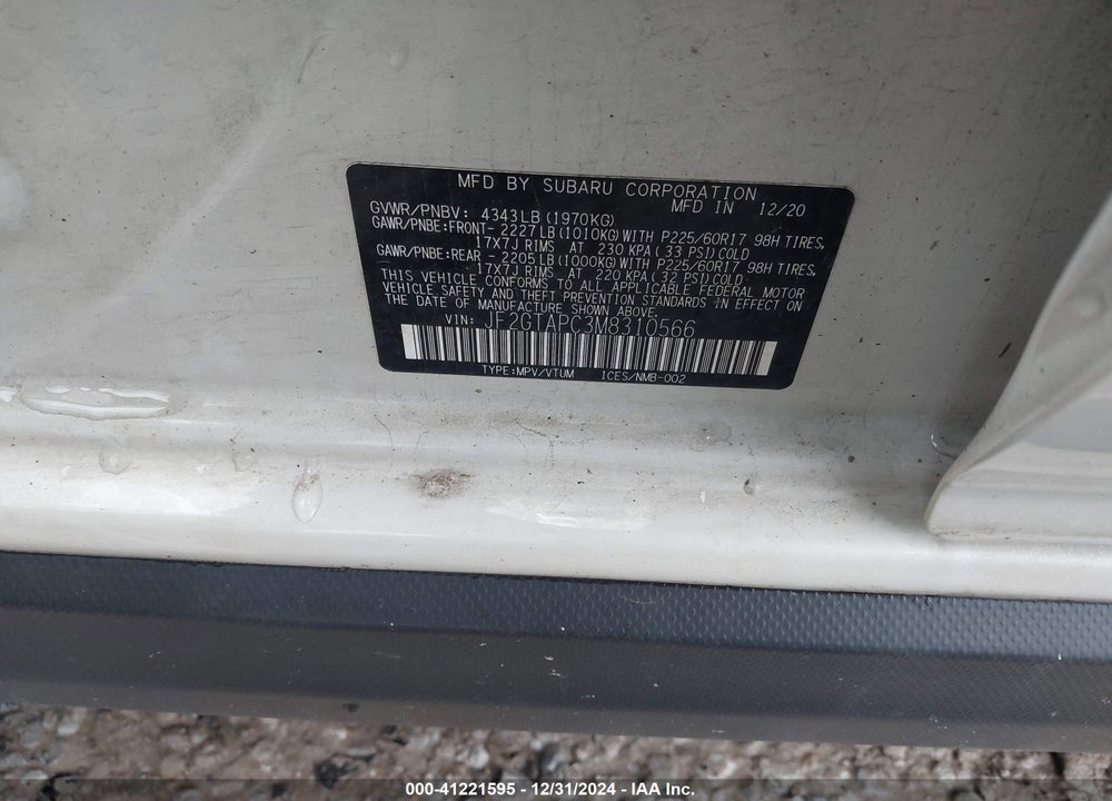 2021 SUBARU CROSSTREK PREMIUM VIN: JF2GTAPC3M8310566