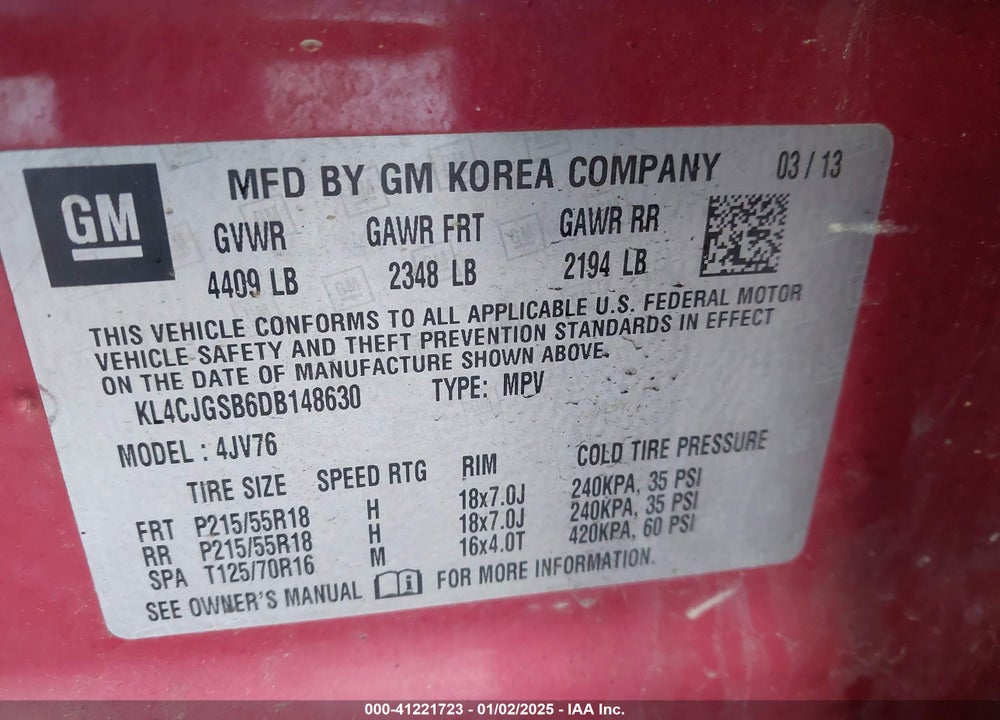 2013 BUICK ENCORE LEATHER VIN: KL4CJGSB6DB148630