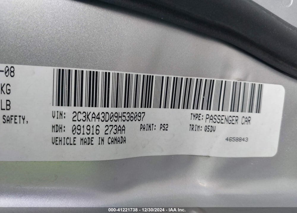 2009 CHRYSLER 300 LX VIN: 2C3KA43D09H536097