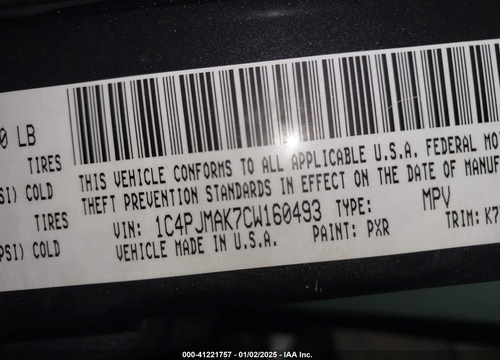 2012 JEEP LIBERTY SPORT VIN: 1C4PJMAK7CW160493