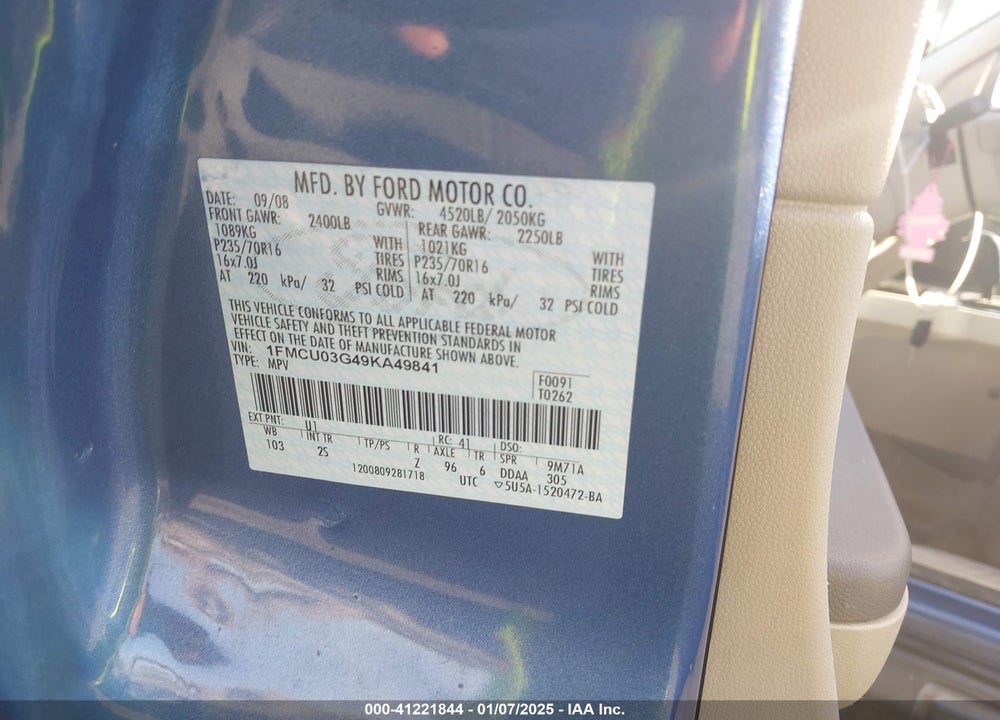 2009 FORD ESCAPE XLT VIN: 1FMCU03G49KA49841