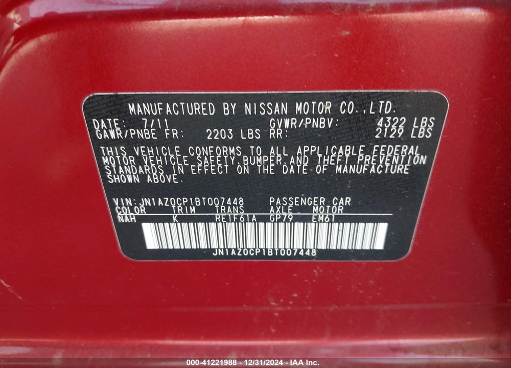 2011 NISSAN LEAF SL VIN: JN1AZ0CP1BT007448