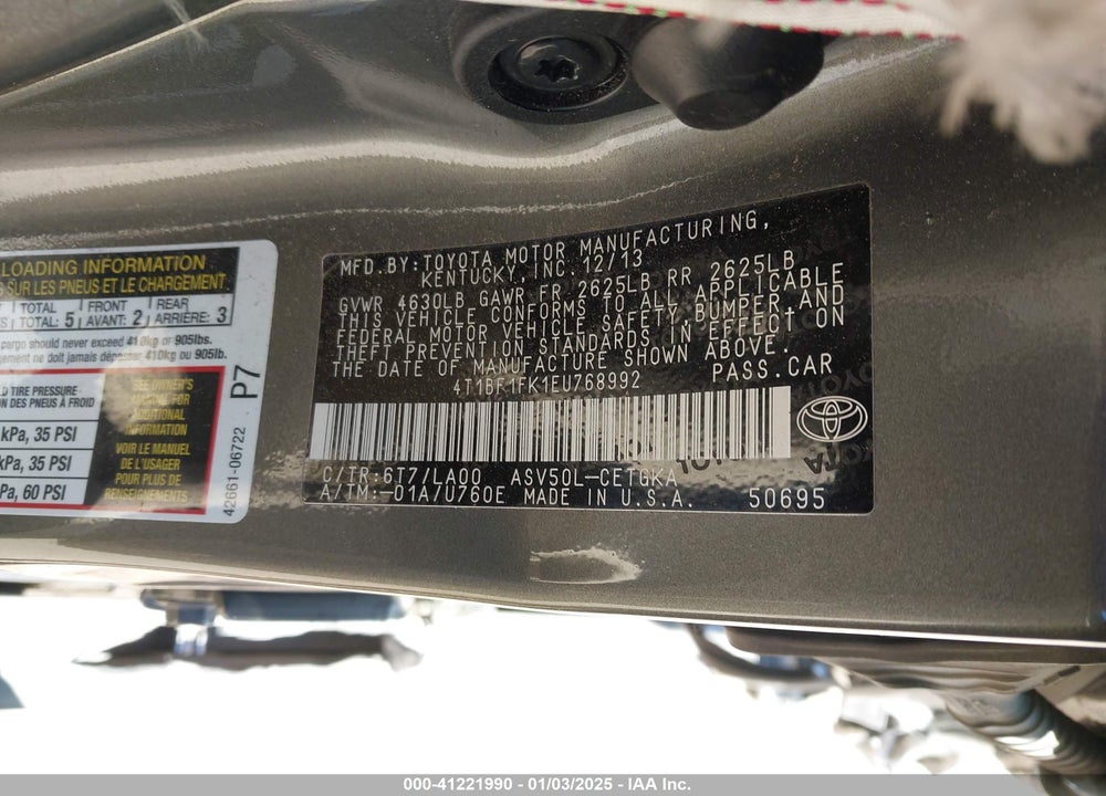 2014 TOYOTA CAMRY XLE VIN: 4T1BF1FK1EU768992