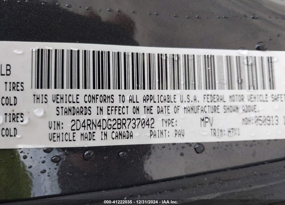 2011 DODGE GRAND CARAVAN EXPRESS VIN: 2D4RN4DG2BR737042