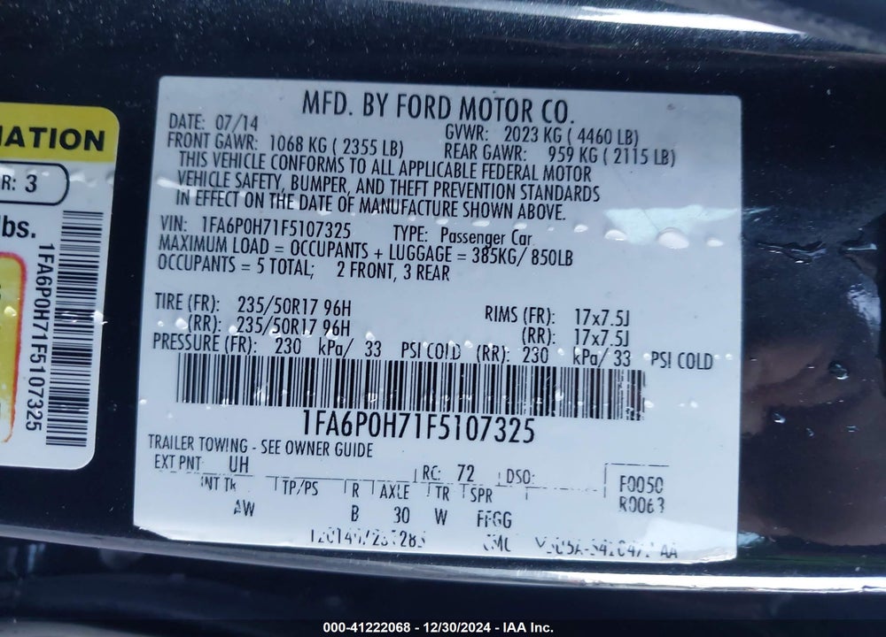 2015 FORD FUSION SE VIN: 1FA6P0H71F5107325