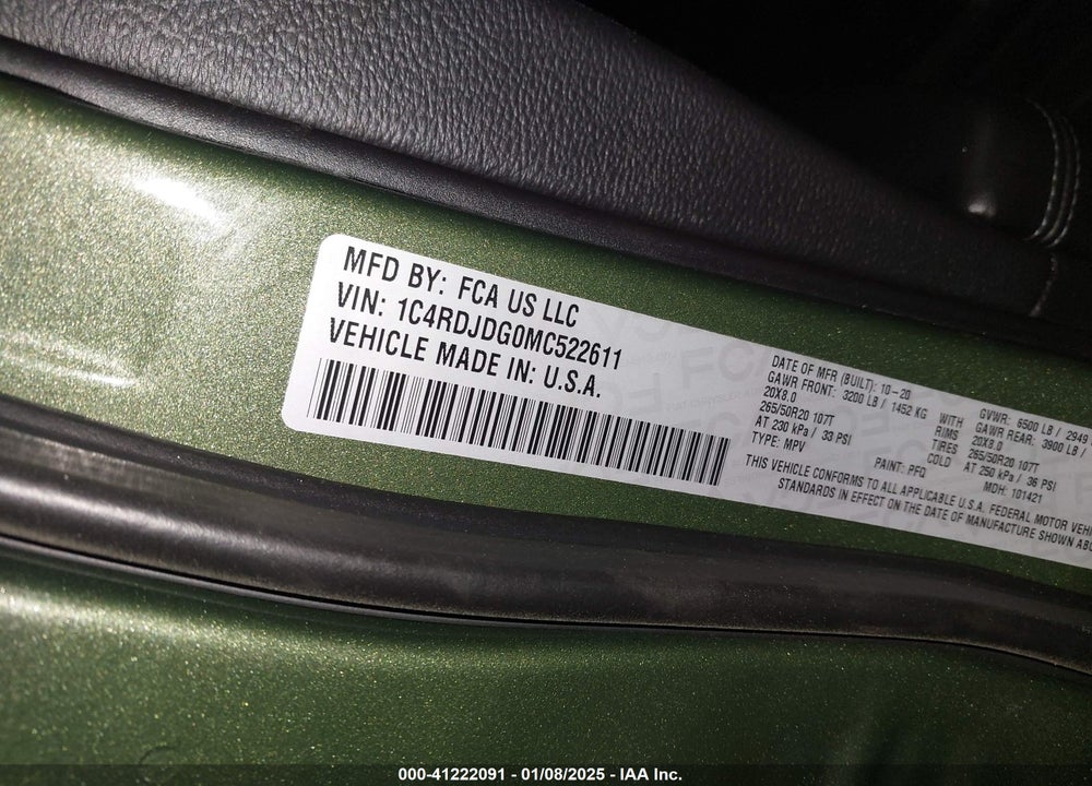 2021 DODGE DURANGO GT PLUS AWD VIN: 1C4RDJDG0MC522611