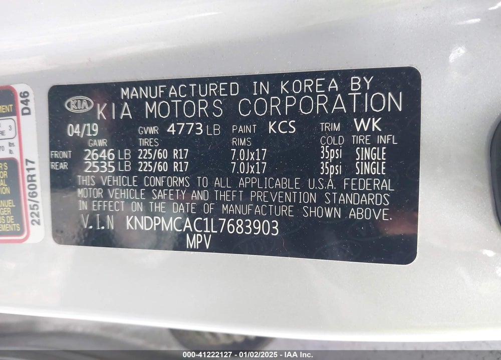 2020 KIA SPORTAGE LX VIN: KNDPMCAC1L7683903