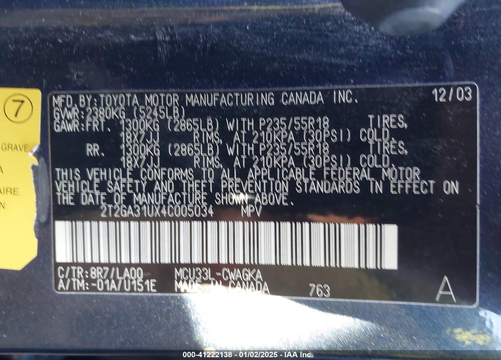 2004 LEXUS RX 330 VIN: 2T2GA31UX4C005034