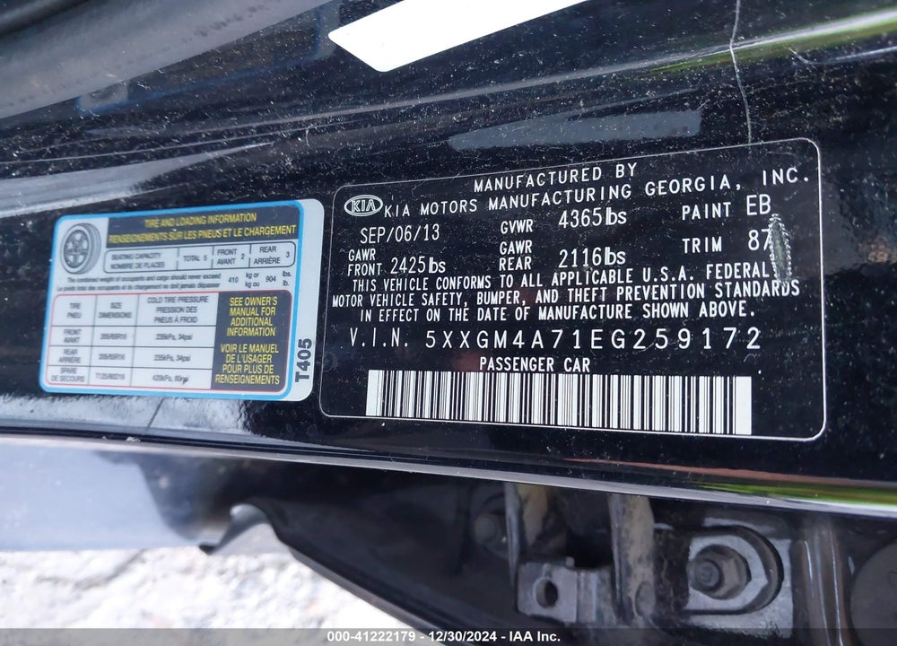 2014 KIA OPTIMA LX VIN: 5XXGM4A71EG259172