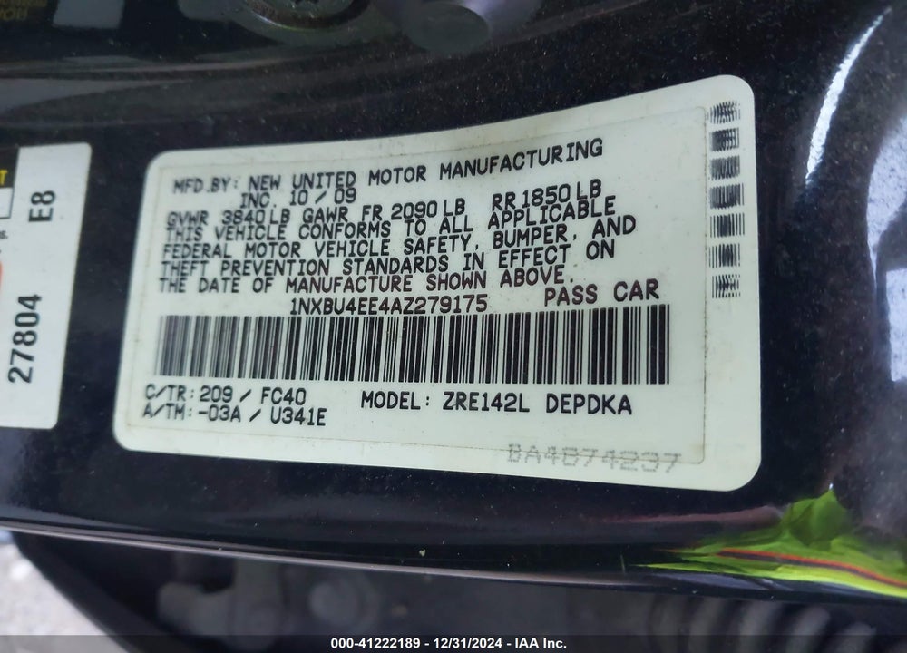 2010 TOYOTA COROLLA LE VIN: 1NXBU4EE4AZ279175