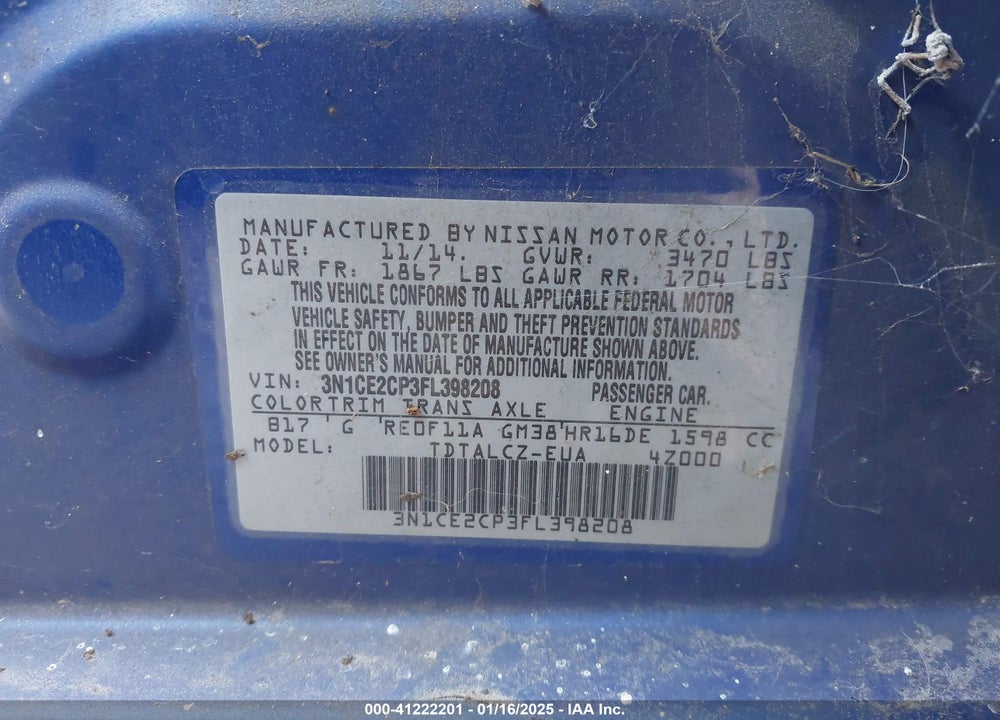 2015 NISSAN VERSA NOTE VIN: 3N1CE2CP3FL398208