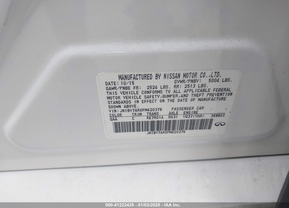 2015 INFINITI Q50 PREMIUM VIN: JN1BV7AR0FM420376