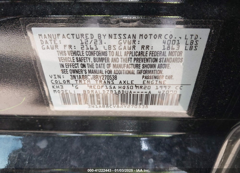2024 NISSAN SENTRA VIN: 3N1AB8CV8RY270538