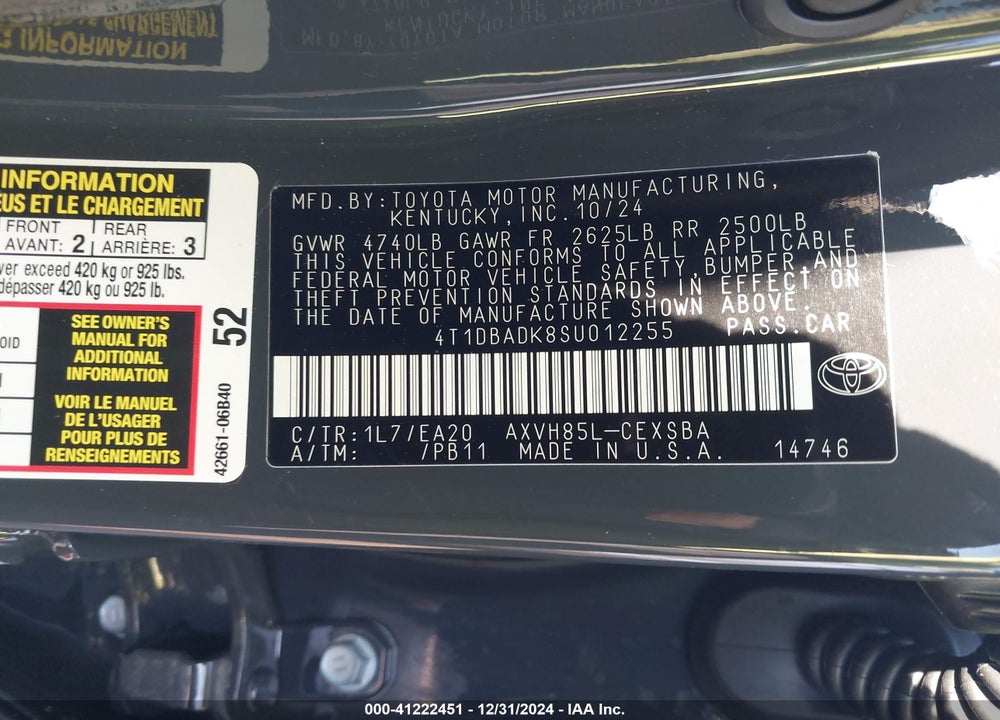 2025 TOYOTA CAMRY SE VIN: 4T1DBADK8SU012255
