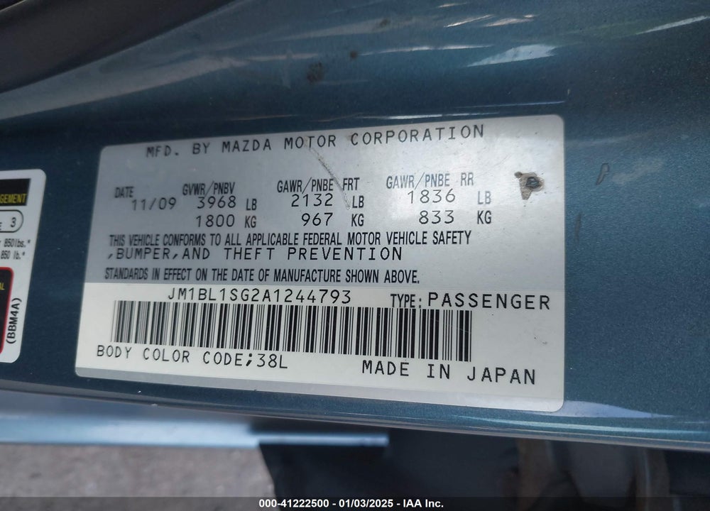 2010 MAZDA 3 I TOURING VIN: JM1BL1SG2A1244793