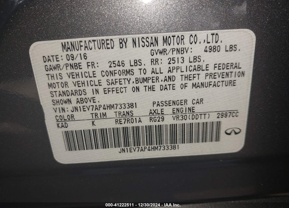 2017 INFINITI Q50 3.0T PREMIUM VIN: JN1EV7AP4HM733381