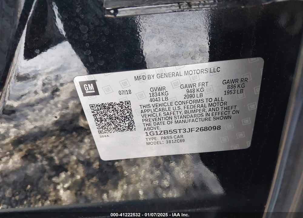 2018 CHEVROLET MALIBU VIN: 1G1ZB5ST3JF268098
