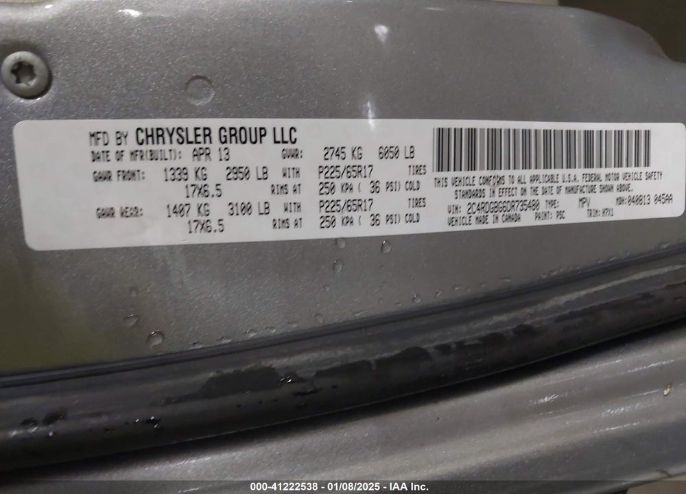 2013 DODGE GRAND CARAVAN SE VIN: 2C4RDGBG6DR735480