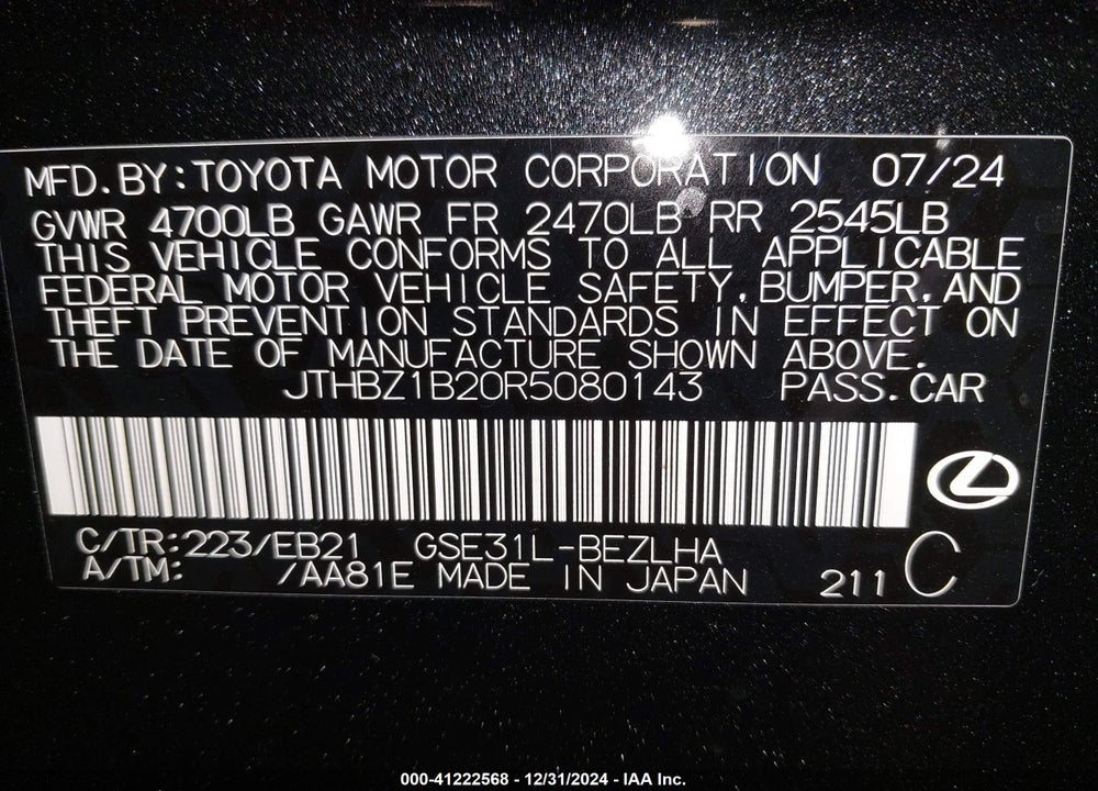 2024 LEXUS IS 350 F SPORT DESIGN VIN: JTHBZ1B20R5080143